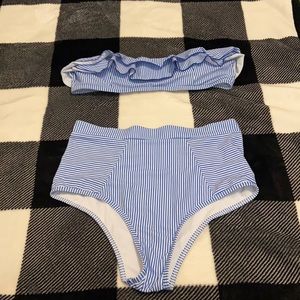 striped two piece bathing suit